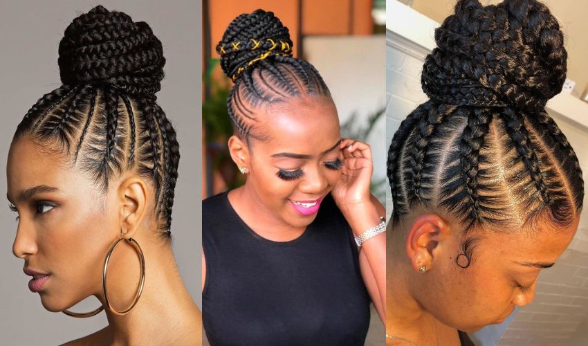 Cornrows with a high bun