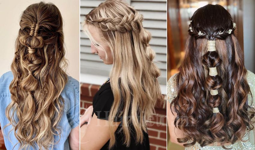 Half up half down bubble braids