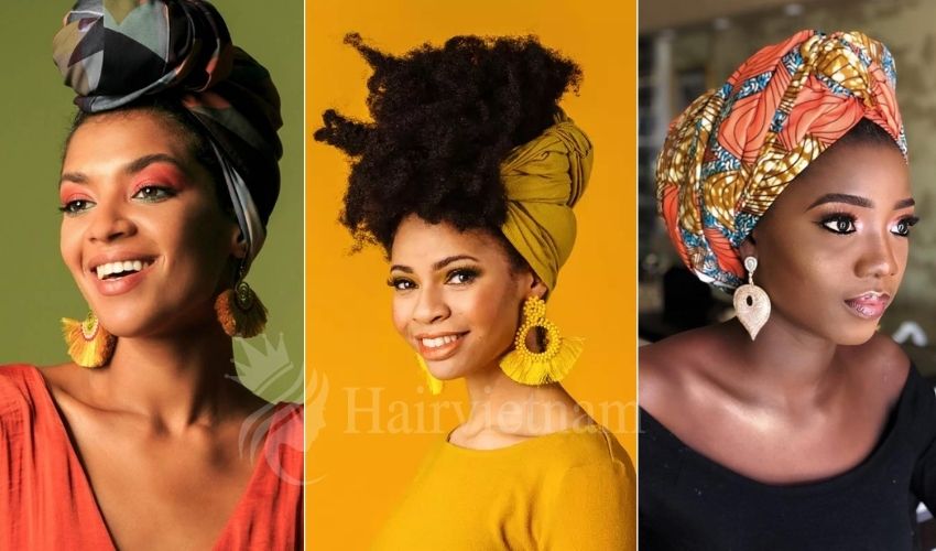 High Bun with Ankara Headwrap