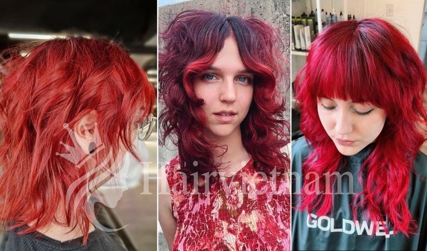 Red Curly Wolf Cut
