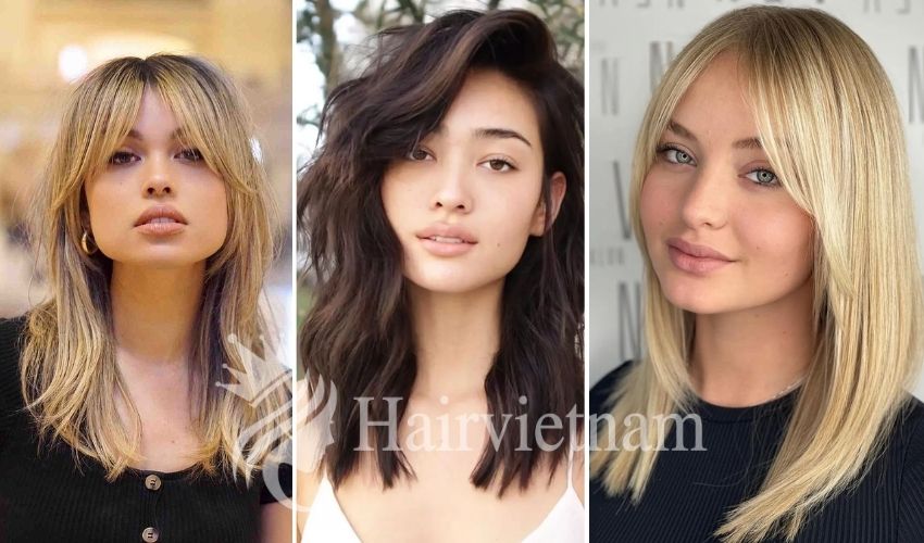 Short bangs with a side part