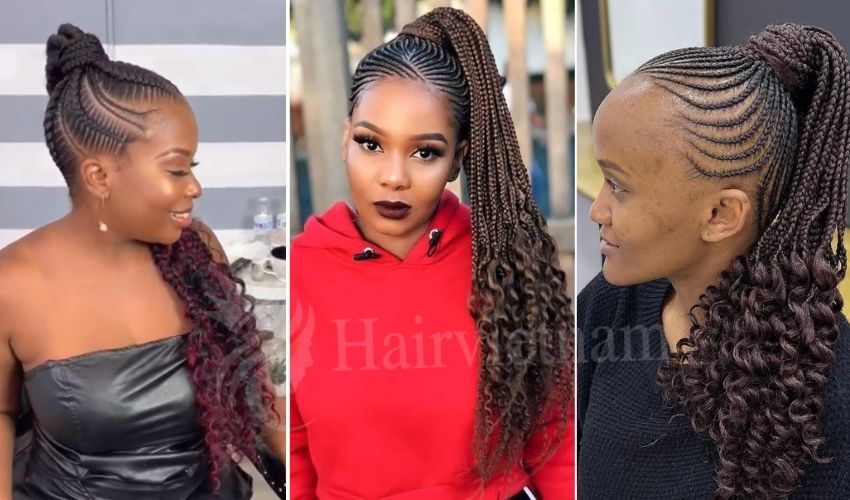 Cornrow Ponytail with Curl Ends