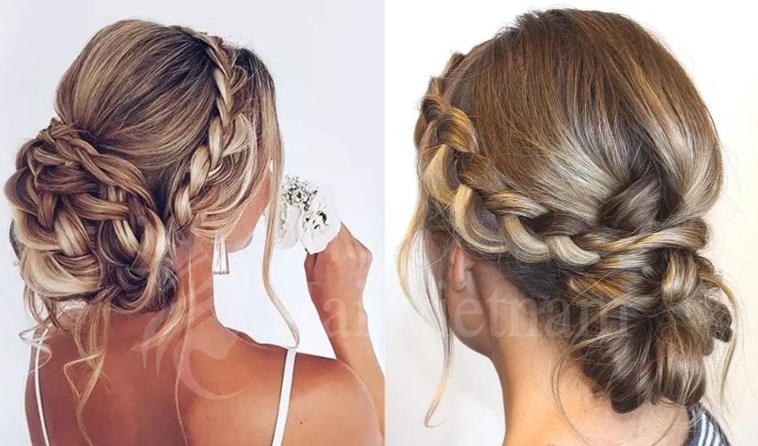 Semi Crown Braid Infused Messy Bun