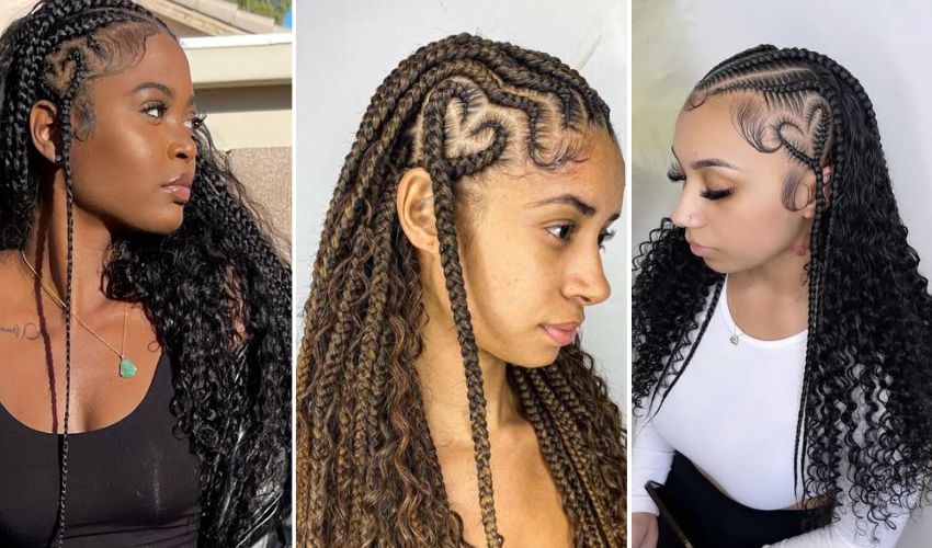 Cornrow Heart Braids with Curls