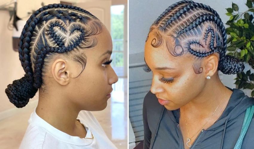 Low Bun with Heart Braids