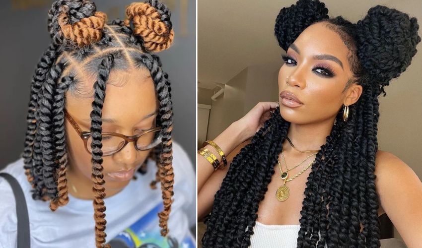 Two Bun Passion Twists Hairstyles